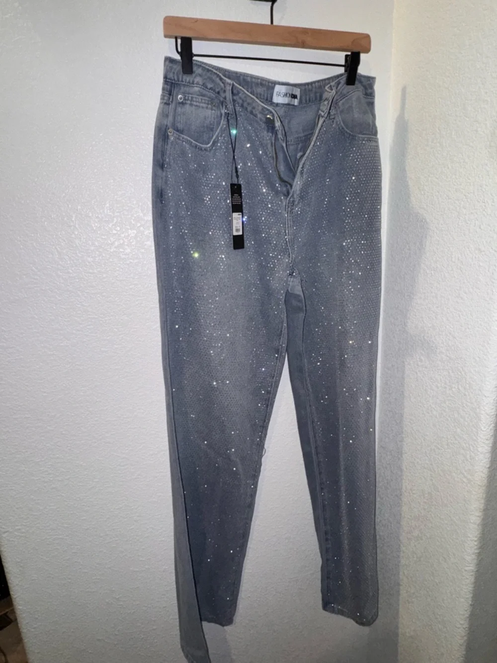 Fashion Nova Light Wash Embellished Wide Leg Jeans - Picture 3 of 4
